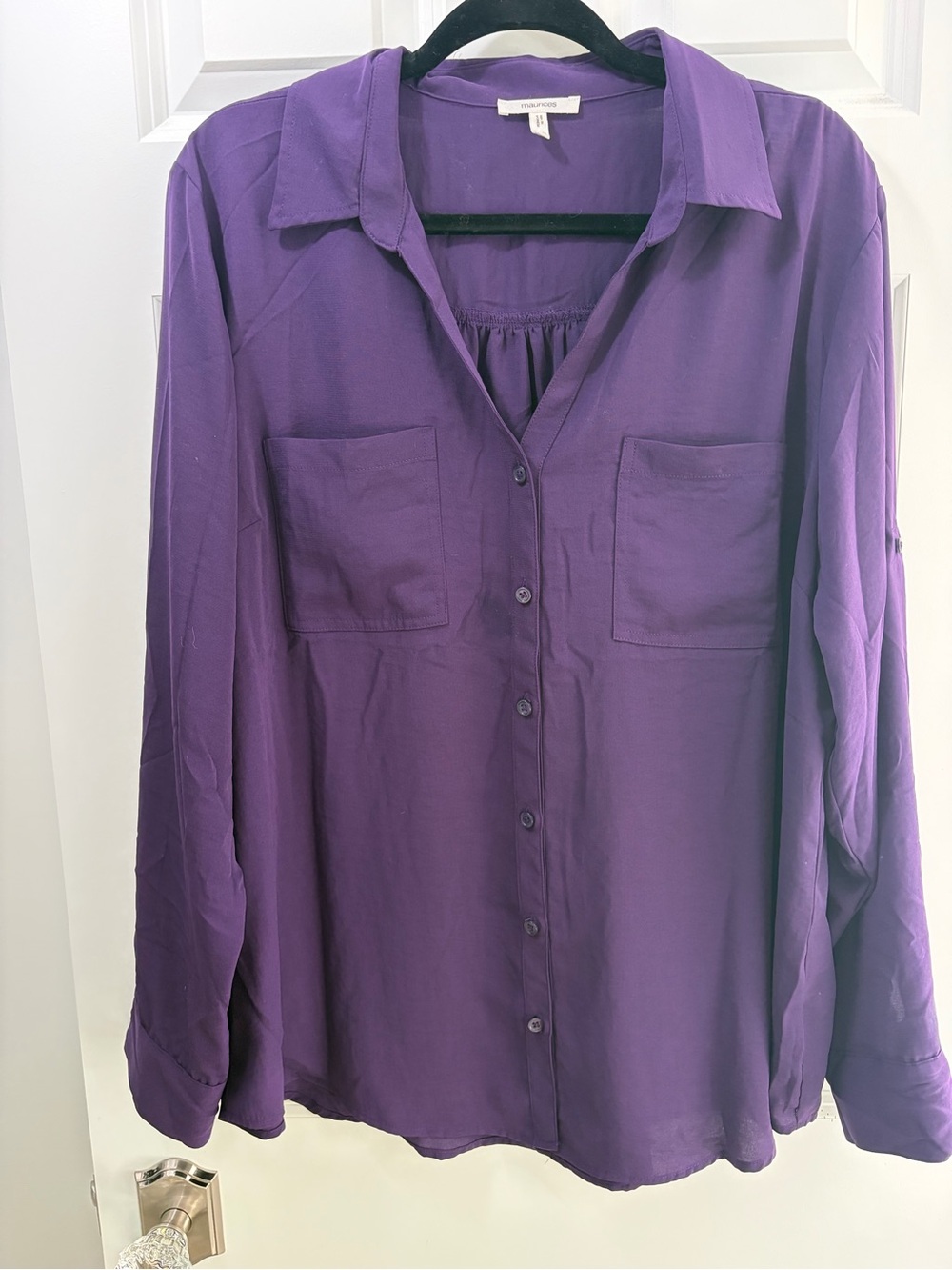 Maurices Purple Light Weight Flowy Long-Sleeve Button-Down Shirt